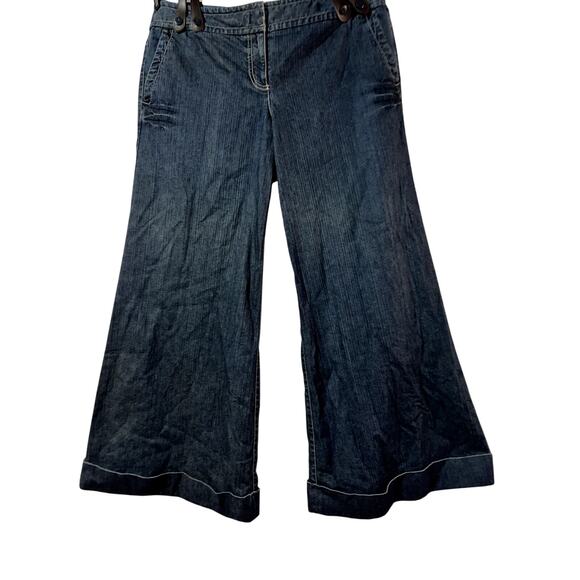 Ann Taylor LOFT Jeans Women's Sz 16 Blue Y2K Full Leg Wide Denim Suspender Jean - Picture 3 of 16